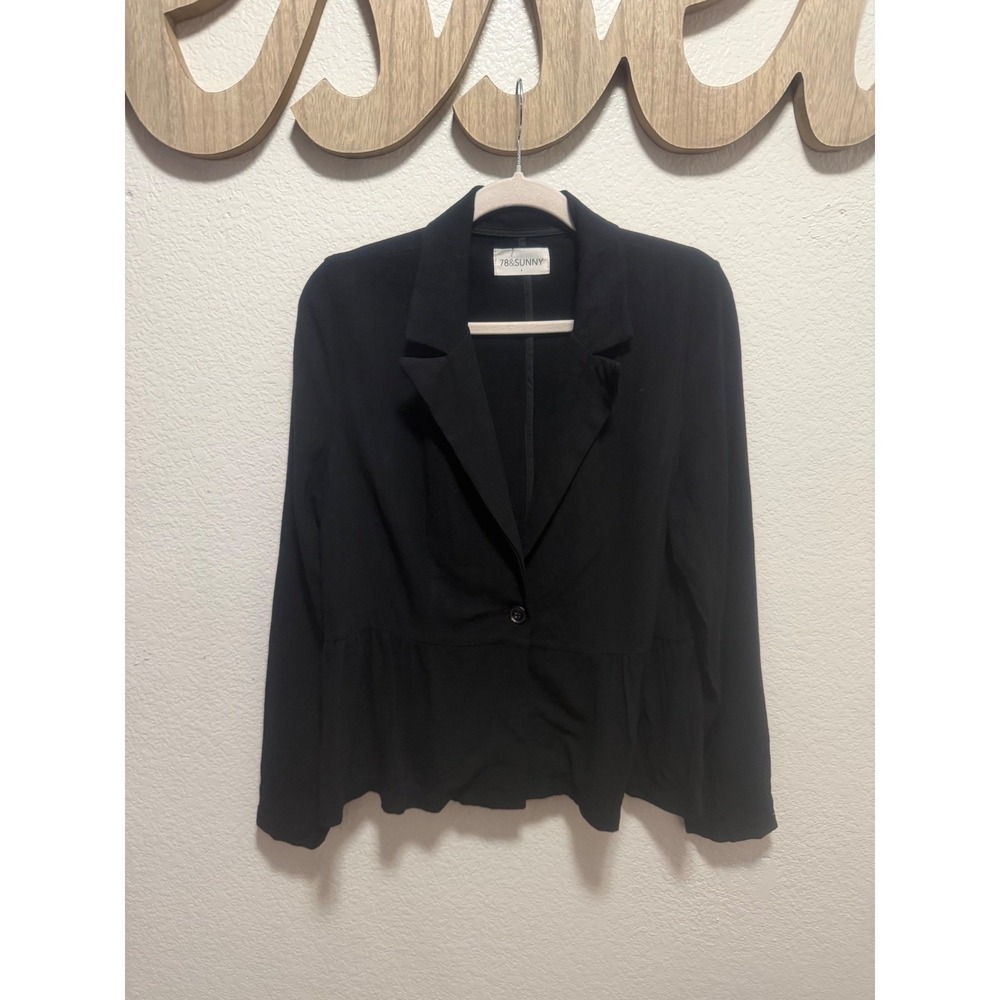78&Sunny Womens Black Peplum Blazer Single Button Knit Jacket Large